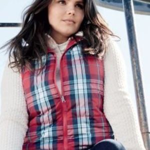 Lands End 2X Red Plaid Down Fill Vest